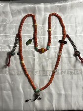 Very Old Original Tibetan Coral Mala Beads Necklace with Ivory Amber Agate picture