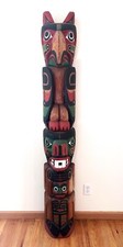 1964 Vintage Chief Don Lelooska Large Carved & Brightly Painted Totem Pole 6 Ft picture