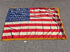 RARE SAW WW1 WW2 45 Star US Flag 55”x81” Vintage Silk fringed America USA 41B84 picture