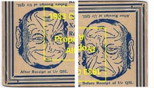 1932 Vintage 1 cent Franklin Cartoon Art Postcard Ambigram QSL W4BLN Charlotte picture