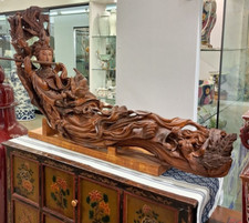 Antique Rare Chinese Wood Carving Fairy Maiden Statue Sculpture-48'' X 31''H picture