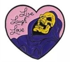 Skeletor Live Laugh Love Pink Heart Enamel Pin Masters of the Universe MOTU picture