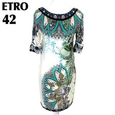 Etro Women Dress Half Sleeve Silk 42 Off White All Over Pattern Limited Edition picture