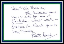 Bette Davis - Actress - 6x4 Written Note - Signed / Autograph picture