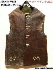 Rare 50s 60s Vintage Belgian Army Leather Jerkin Vest Hand Painted Unique picture