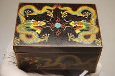 ANTIQUE OLD CHINESE PORCELAIN  ENAMEL CLOISONNE DRAGON JEWELRY BRONZE BOX CASKET picture