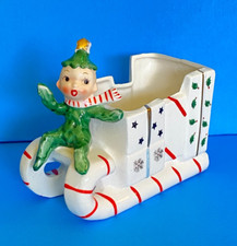 VTG Norcrest Holly Tree Christmas Pixie Candy Cane Sleigh Planter Japan Figurine picture