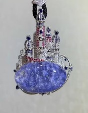 30g Rare Natural Blue Dumortierite Quartz Crystal 18k Real gold diamond Pendant picture