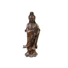 Bronze Stand Quan Yin  Bodhisattva Statue W/ Vitarka Mudra & Holly Vase cs2785 picture