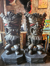 Large Vtg God Of Money Hawaiian Tiki Statue Set - Resin / Fiberglass. 5+ Feet picture