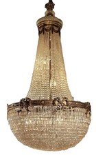 Antique Vintage Bronze French Crystal Beaded Basket Chandelier Ballroom 38” HUGE picture
