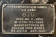 Vulcan Iron Works No 876 Wilkes Barre PA Luzerne County 1944 Builders Plate picture