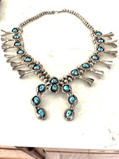 Navajo Sterling Amazing Morenci Turquoise Squash Blossom Naja Necklace picture