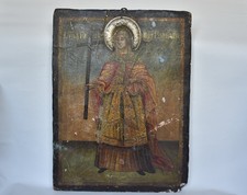 Antique 19th C Bulgarian Great Martyr Saint Barbara Orthodox Icon picture