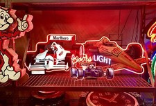 NEON SIGNS: MILLER HIGH LIFE + COORS LIGHT+ MARLBORO MOBIL  INDY F1 RACE CAR picture