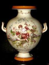 WEDGWOOD XRARE 19c. EMILE AUBERT LESSORE FIGURES PAINTED LARGE HANDLES VASE picture