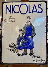 NICOLAS FINE BOTTLES NECTAR AND GLOUGLOU LARGE ANTIQUE ENAMEL PLATE picture
