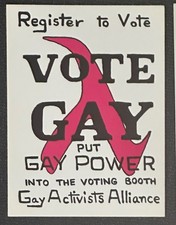 NY GAA Vote Gay Gummed Activist Poster English Early 1970s picture