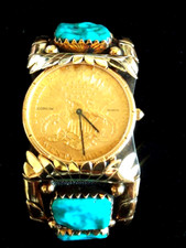 Vintage Zuni Turquoise Watch Cuff Artist Signed 14k 24k 20 dollar corum watch picture