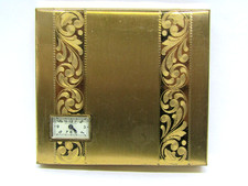 Vintage Illinois Watch Co, I.W.C. Co. Gold Tone Cigarette Case w/ Weldwood Clock picture