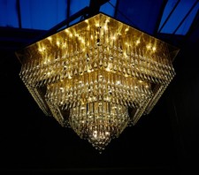 Unique XL CHANDELIER Chandelier Gold Brass Hexagon with 800 Glass Drops 220cm picture