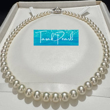 Vintage TASAKI Akoya Pearl Necklace 6-8.3mm 43cm Silver Graduated Japan picture