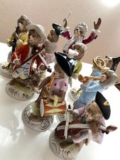 Rare Nice Antique Sitzendorf 9 Monkey Band Porcelain Doll Figurine picture