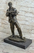 Cool Scar Face Bust Male Man with Gun Bronze Sculpture Home Office Decoration picture