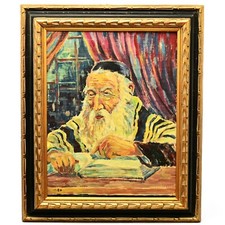 MANE KATZ Original Vintage Signed Judaica Rabbi Torah Study Portrait Painting picture