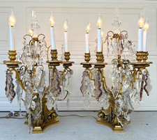 Pair 19th C. E.F. Caldwell Gilt Bronze & Baccarat Crystal Girandole Table Lamps picture