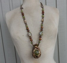 Tagua Secret Pipe Hemp Necklace Unakite Rain Forest Jasper Jade Beads Adjustable picture