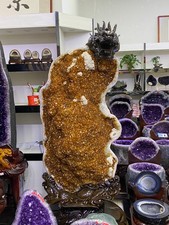 1100LB Rare Natural Citrine Quartz Crystal Cluster flowers Reiki decor + Stand picture