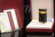 Unused Working S.T.DUPONT Gas Lighter Black Gold LINE 2 montparnasse with box picture