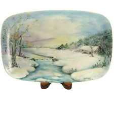 1975 Vtg Hand Painted Winter Scene Porcelain Dish Tray 7