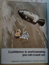 FRANK BORMAN AUTOGRAPHED VINTAGE NASA SNOOPY POSTER picture