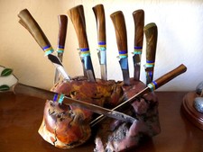 John E Toner Continental Divide Steak Knife Set-Ironwood Base One of a kind WOW picture