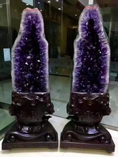 1540LB A Pair Natural Large particles Amethyst Geode Quartz Crystal Cathedral picture
