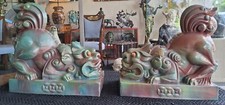 Pr. Of 1920's Clay / Terra Cotta  Chinese Art Deco Foo Dragons Or Dogs Mint  picture