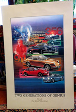 Vintage TWO GENERATIONS OF GENIUS 1986 Porsche Poster 24X36 picture