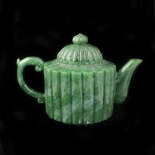 Green Genuine Natural Nephrite Jade Ripple Design Teapot 5.5x8 inches picture