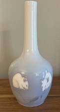 Rare Royal Copenhagen Blue Vase Rats Mice Art Nouveau Gourd Long Neck Bud 70/43b picture