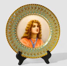 ROYAL VIENNA THE BEST RARE & STUNNING 19C PORTRAIT PLATE 18K GOLD SIGNED WAGNER picture