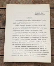 The Creation of Disneyland Press Release Vintage 1950s Walt Disney Development picture
