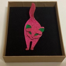LEA STEIN Cat Brooch Standing Bacco Handmade Used Unique Gift picture