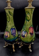 2 - 1948 Walter MOORCROFT Art Pottery Large Fuschia Floral Table Lamp SET WORK picture