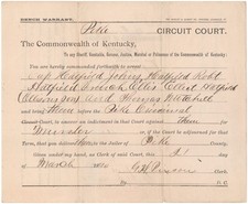 RARE Warrant for Arrest of Cap & Johnse Hatfield for 1888 New Year's Massacre picture