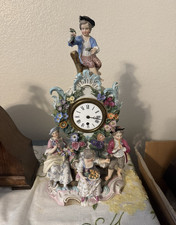 Meissen Mantel Clock Analog Roman Numerals Floral Children Figurine Multicolor picture