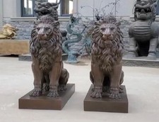 BEAUTIFUL PAIR OF SEATED BRONZE ESTATE LIONS - TF59 picture