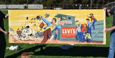 LEVI'S JEANS LARGE 1960s STORE DISPLAY POSTER BANNER RODEO SCENE. RARE VERSION picture