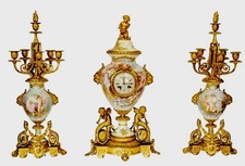 Exceptional Quality Antique Tiffany & Co Porcelain & Bronze 3 Piece Clock Set picture